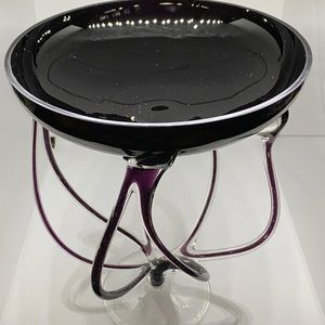Art Glass Hand Blown  Octopus  Purple/Black  Dish 10.5” Tall New